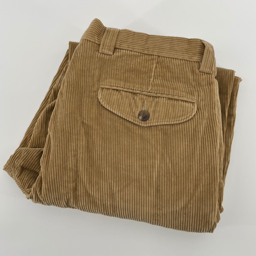 L.L Bean Men's Tan Brown Pleated Corduroy Cuffed Trousers Pants Size 34